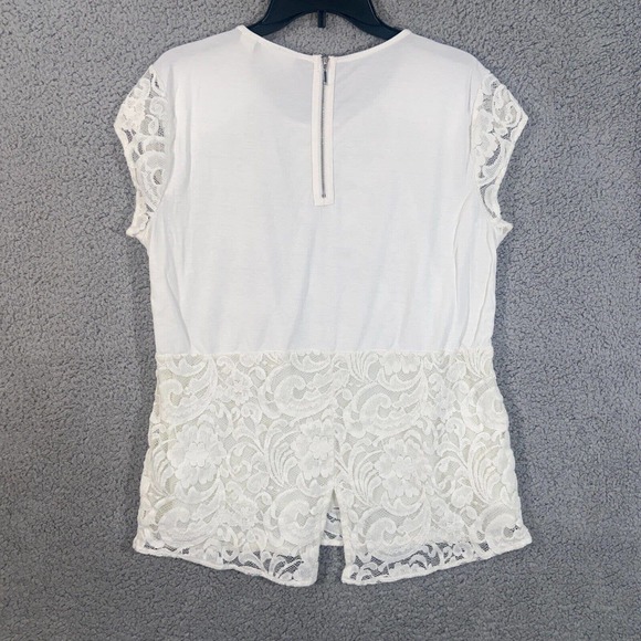 Chico's Top Womens 1 White Floral Lace Slit Back Cap Sleeves Zip Back Casual - Picture 2 of 12